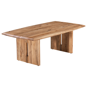 Table à manger en bois d'acacia massif avec bords incurvés, finition naturelle marron moderne, plateau rectangulaire, table à manger pour la maison et la cuisine - Product Image 1
