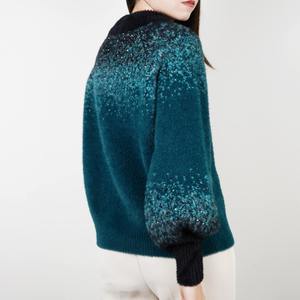 Suéter de punto suave con cuello redondo para mujer, informal, de poliéster/algodón, manga larga, anti-bolitas, transpirable, para invierno - Product Image 5