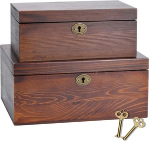 Wooden Jewelry <b>Box</b> Set 2 Layer Rectangular With Lid Classic Design Hinged <b>Lockable</b> Storage Container - Product Image 1