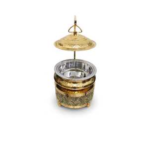 Gold Mirror Stainless Steel Ceramic Non-Stick Insulated Casseroles Art Deco Round Buffet <b>Server</b> 24cm for Restaurant Catering - Product Image 2