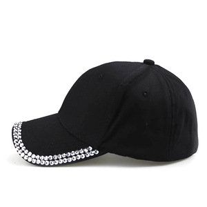 Casquette de baseball à strass 6 panneaux unie style Dad Hat Noir Rose Tendance Réglable Unisexe Chapeau de sport Quatre Saisons 100% Coton Sergé - Product Image 2