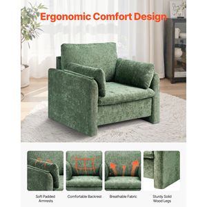 Poltrona Moderna Verde con Cuscino Spesso e Schienale Arcuato, Sedia Imbottita in Tessuto per Centri Commerciali o Hotel - Product Image 6