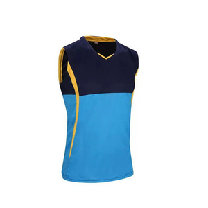 Camiseta de Voleibol Unisex sin Mangas, Cuello en V, Bloques de Color Azul Marino y Amarillo, Absorbe la Humedad, Corte Regular para Adultos - Product Image 1