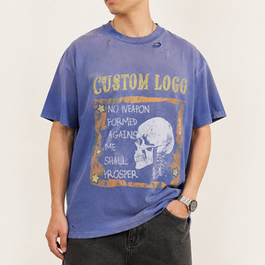 <b>Vintage</b> Distressed DTG <b>French</b> Terry T-Shirt 100% Cotton Washed Faded Streetwear Breathable Front Heavyweight Oversized Unisex - Product Image 2