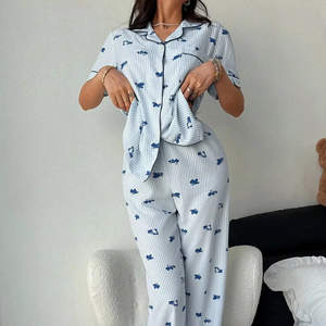 Conjunto de Pijamas de Alta Calidad para Mujer, 2 Piezas, Ligero, 100% Seda, Térmico, Elegante, Ropa de Dormir, Logotipo Personalizado, OEM, Venta al Por Mayor - Product Image 1