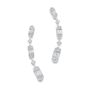 Boucles d'oreilles tendance en or blanc 10K avec diamants de laboratoire taille baguette pour femme, bijoux de mariage certifiés IGI - Product Image 2