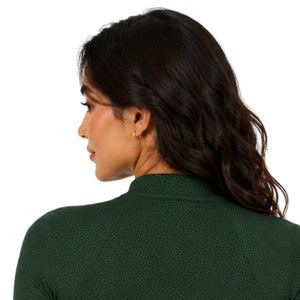 Chemise de base pour l'équitation pour femme, vert forêt, manches longues, col zippé, extensible, respirante, haute performance - Product Image 4