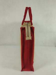 Natural Jute <b>Tote</b> Shopping <b>Bag</b> Red Fabric Trim Rope Handles <b>Zipper</b> Closure-Reusable Eco-Friendly Wedding Exhibition Grocery <b>Bag</b> - Product Image 3