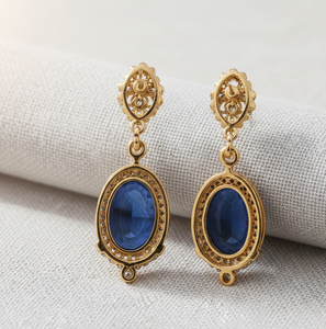 Boucles d'oreilles Blue Hydro & CZ |   Pierre précieuse ovale en argent sterling 925 plaqué or 18 carats |   Boucles d'oreilles pendantes Statement de 5 pouces et 13g |   Cadeau pour elle - Product Image 5