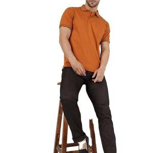 Men's <b>Orange</b> Short Sleeve <b>Polo</b> Shirt Solid Color Casual Woven Pocket Design Regular Fit - Product Image 5