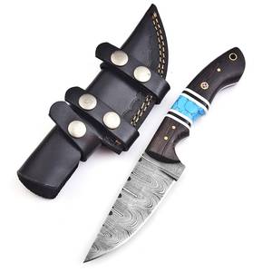 Couteau de chasse et de camping à lame fixe en acier Damas, manche intégral, ultra-affûté, pointe tombante industrielle, OEM, bois Wenge - Product Image 1