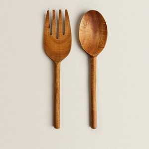 Juego de utensilios de cocina de madera con orificios, cucharas de teca orgánica para cocinar y manualidades naturales - Product Image 1