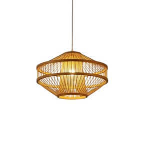 Lustre suspendu moderne en fibre naturelle tressée, abat-jour en bambou de designer exquis, luminaire de plafond pour la maison - Product Image 1