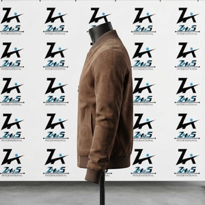 Custom Luxury Fashion Brown <b>Suede</b> <b>Bomber</b> <b>Jacket</b> Vintage Style Zipper Closure Casual Ribbed Collar Winter Outerwear <b>Suede</b> <b>Jacket</b> - Product Image 3