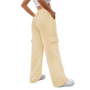 Pantalon cargo évasé taille mi-haute pour femme, coupe skinny, imprimé, en coton bouclette, taille élastique, décontracté, longueur genou, hiver - Product Image 2