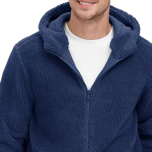 Men's Navy <b>Fleece</b> <b>Jacket</b> Stand Collar Zipper Closure Casual Winter Wear Breathable Cotton <b>Lining</b> Regular Fit Front Logo - Product Image 6