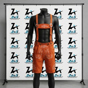 Shorts Lederhosen bavarois taille haute, broderie florale faite à la main, style vintage, en cuir bavarois - Product Image 1