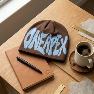 Custom Brown Knit Beanie Hat Blue Custom Logo Ribbed <b>Winter</b> <b>Cap</b> Unisex Streetwear Fashion Headwear Wholesale OEM Manufacturer - Product Image 5