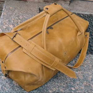 กระเป๋าหนังวัวแท้ทรงดัฟเฟิล สำหรับเดินทาง น้ำหนักเบา สไตล์วินเทจ แฟชั่น ซิป 36-55 ลิตร ทำมือ ทนทาน พกพาสะดวก - Product Image 1