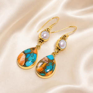 Pendientes Colgantes de Perlas y Turquesa Ostra de Alta Calidad, Plata de Ley 925, Hechos a Mano, con Piedras Preciosas, Joyería para Mujer, Regalo para Mamá - Product Image 4