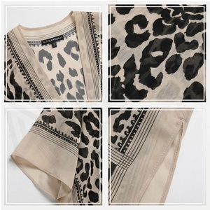 Kimono en mousseline de soie pour femme avec imprimé léopard, col en V, asymétrique, ouvert sur le devant, léger, pour la plage - Product Image 4