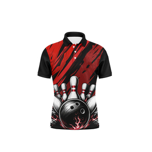 เสื้อโปโลโบว์ลิ่งชาย แขนสั้น พิมพ์ลายดิจิทัล ผ้าถักแห้งเร็ว สไตล์ลำลอง สีดำเทาไล่เฉด - Product Image 3