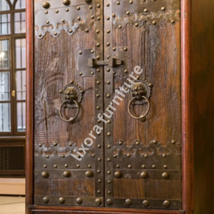 Luxury Handcrafted Solid Wood 2 <b>Door</b> Wardrobe Antique Brass Studded <b>Rustic</b> Reclaimed Oak Armoire - Product Image 3