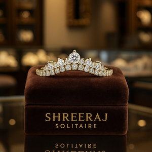 Tiara para mujer inspirada en la naturaleza, con diamantes de corte redondo, banda floral para boda, forma de chevron, anillo de media eternidad de oro macizo de 14 quilates con diamantes. - Product Image 4