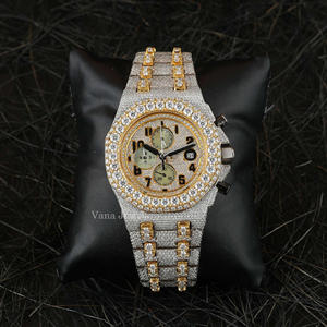 นาฬิกาข้อมือผู้ชายอัตโนมัติคุณภาพสูง สแตนเลสสตีล หรูหรา ประดับเพชรเต็มเรือน สไตล์ฮิปฮอป ขนาด 41 มม. หน้าปัดอะนาล็อก กระจกโบราณ ประดับโมอิสซาไนต์ - Product Image 3
