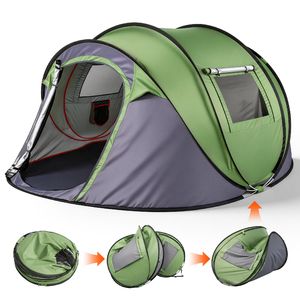 Tenda Automatica Pop-Up per 4 Persone, Impermeabile, Monostrato, con Veranda Anteriore Estraibile, per Campeggio e Spiaggia - Product Image 1