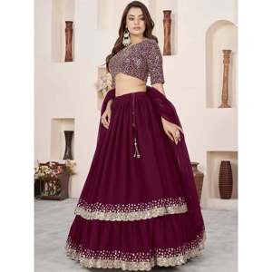 Charming Purple <b>Sequins</b> Georgette Engagement Wear Lehenga Choli for Women - Product Image 6