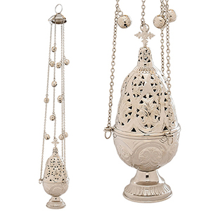 Incensario Redondo de Latón Niquelado con 12 Campanas |   Incensario para Iglesia - DOUBLE VEE EXPORTS - Product Image 1