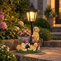 Nouvelle Statue de Jardin Golden Retriever en Résine, Pot de Bienvenue, Décorations pour Famille de Chiens avec Lumière Solaire Ambiante
