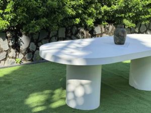 Modern Minimalist White Handmade Durable Cement Oval <b>Dining</b> <b>Table</b> for Home & Villa Use 6 Seater Home Furniture - Product Image 2
