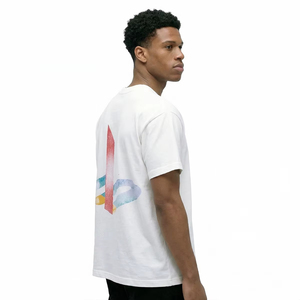 <b>Men's</b> <b>White</b> Short Sleeve T-Shirt With Geometric Print Back Design Regular Fit O-Neck Casual Style - Product Image 1