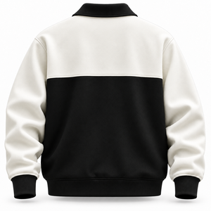 Sweat-shirt personnalisé en gros, noir et blanc, à blocs de couleur, avec col contrastant, fermeture éclair frontale et poche, style streetwear, pull-over - Product Image 2