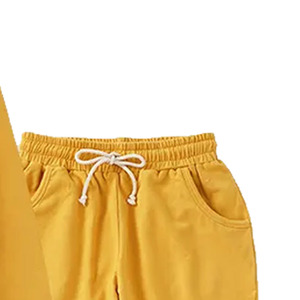 Conjunto Deportivo de Algodón Amarillo para Niñas, Cuello Redondo, Manga Larga, Pantalones Deportivos de Color Sólido, Ropa Casual de Otoño con Bolsillos Laterales y Cordón Ajustable - Product Image 5