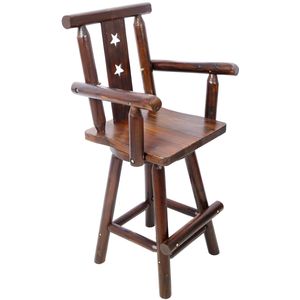 Tabouret de bar rustique pour cuisine avec dossier étoilé, accoudoirs larges, structure en bois de sapin, repose-pieds décoratif haut - Product Image 3