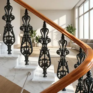 Panneau de rampe d'escalier en fer forgé orné, décorations en volutes, meneaux et balustres métalliques décoratifs pour rénovation d'escalier intérieur - Product Image 4