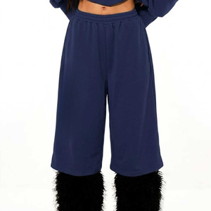 Pantalones Harem de Cintura Alta para Mujer, Talla Grande, Color Azul Marino, Estilo Otoñal, Corte Holgado, Cintura Elástica, Forro Polar, Casuales - Product Image 1