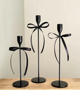 Black Long Candle Stand With Bow Design Elegant <b>Decorative</b> Accent Suitable For Home <b>Decor</b> And <b>Table</b> Styling From India - Product Image 1
