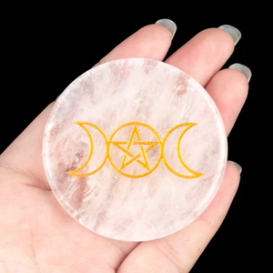 Sous-verre décoratif en cristal de quartz clair, pierre plate gravée lune et étoile, pour la création de objets artisanaux DIY - Product Image 3