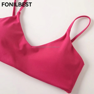 FONILBEST Pink Crop Top Spaghetti Strap Scoop Neck Solid <b>Colour</b> Women's Workout Wear Custom Design - Product Image 1