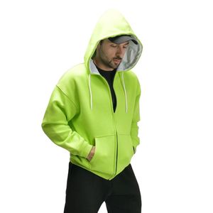 Sweat-shirt à capuche zippé vert fluo pour homme, veste décontractée à manches longues, streetwear, logo personnalisé, fabricant de vêtements OEM - Product Image 5