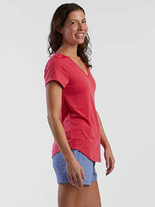 Haut rouge à manches courtes et col en V pour femme, avec dos croisé, respirant, couleur unie, vêtement d'été - Product Image 4