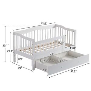 FCH White Painted Pine Toddler Bed with Bottom Drawer and Side Car Bed Vertical Fence Design for Kids - Product Image 5