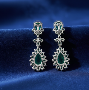 ต่างหูทรงลูกแพร์ยาวสีเขียวประดับไฮโดรและเพชร CZ ขนาด 6 นิ้ว ต่างหูห้อยประดับพลอย เงินแท้ 925 ชุบทอง เหมาะสำหรับงานปาร์ตี้ ราคาโรงงาน - Product Image 5