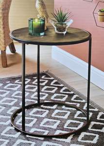 Table d'appoint authentique en bois avec dessus en bois naturel et structure en fer robuste - Product Image 2