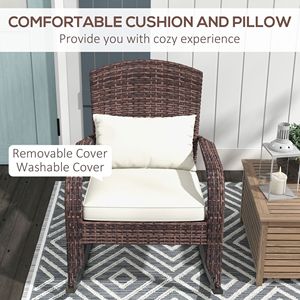 Sedia a dondolo Adirondack con schienale alto, in vimini, con cuscino e cuscino decorativo color crema per portico e balcone - Product Image 6