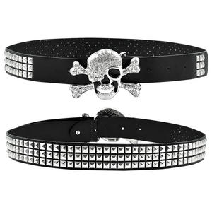 Cinturón de Estilo Punk con Cabeza de Calavera, Accesorio Personalizado con Incrustaciones de Pirámides, Cinturón para Mujer con Remaches y Cuentas Cuadradas - Product Image 1